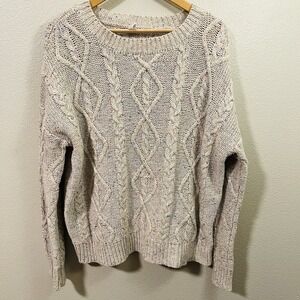 Cy Cable Knit Sweater Beige Colorful Spackles Fisherman Granola Cottagecore Sz L